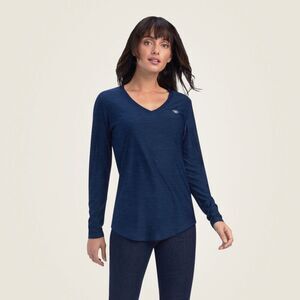ARIAT Tek Basic Navy Blue V-Neck Long Sleeve Moisture Wicking Shirt Size Large